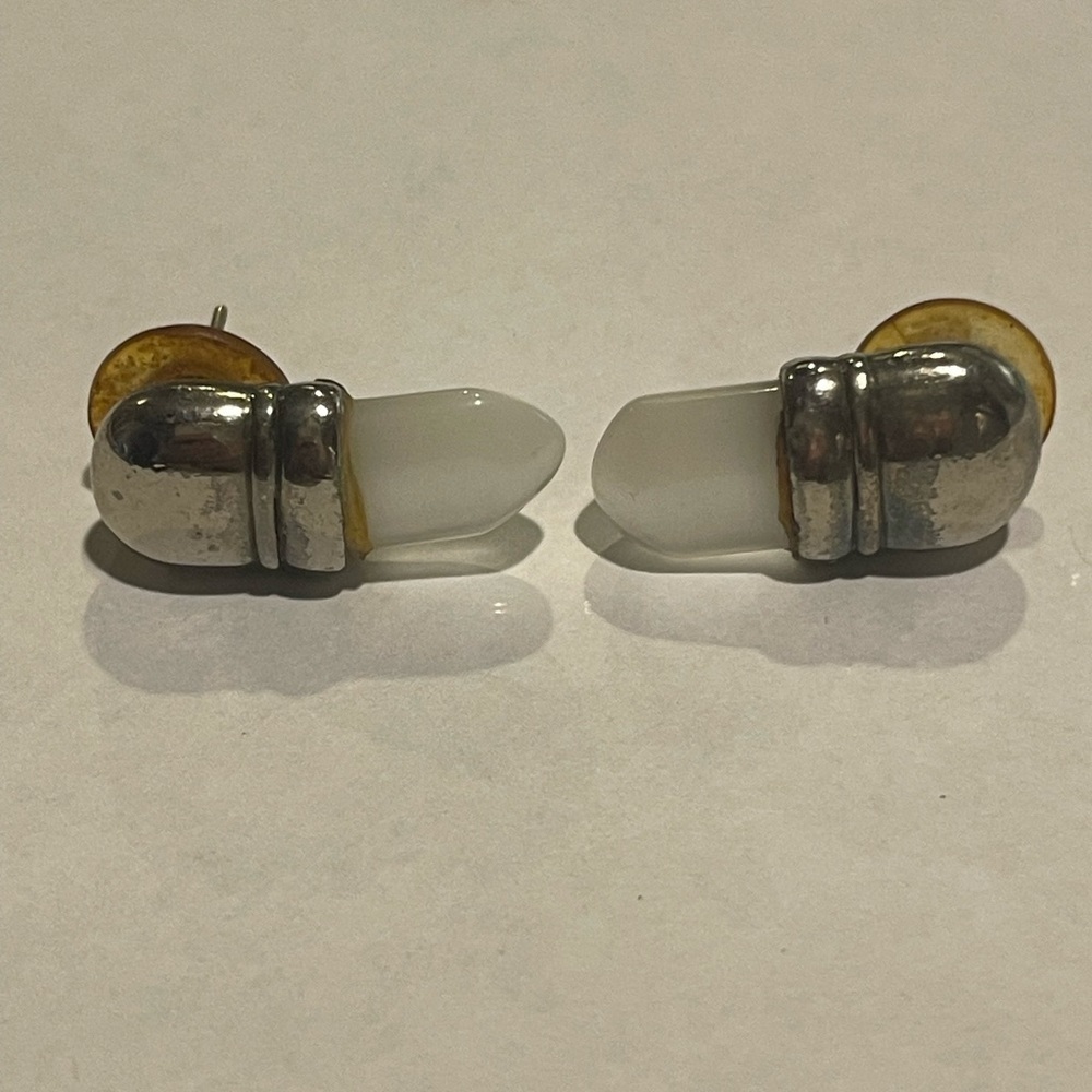Silver and White Stud Earrings